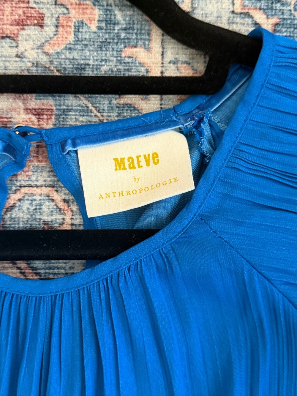 Anthropologie Maeve Saniya Blue Shiny Silky Pleated 3/4 Sleeve Mini Dress Sz M - Picture 4 of 10
